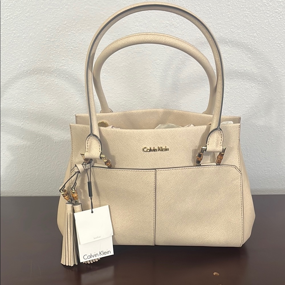 Calvin Klein Saffiano Leather Tote Bag – Nude Beige – NWT – $328